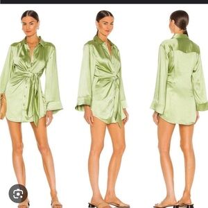 Satin Green Wrap Dress